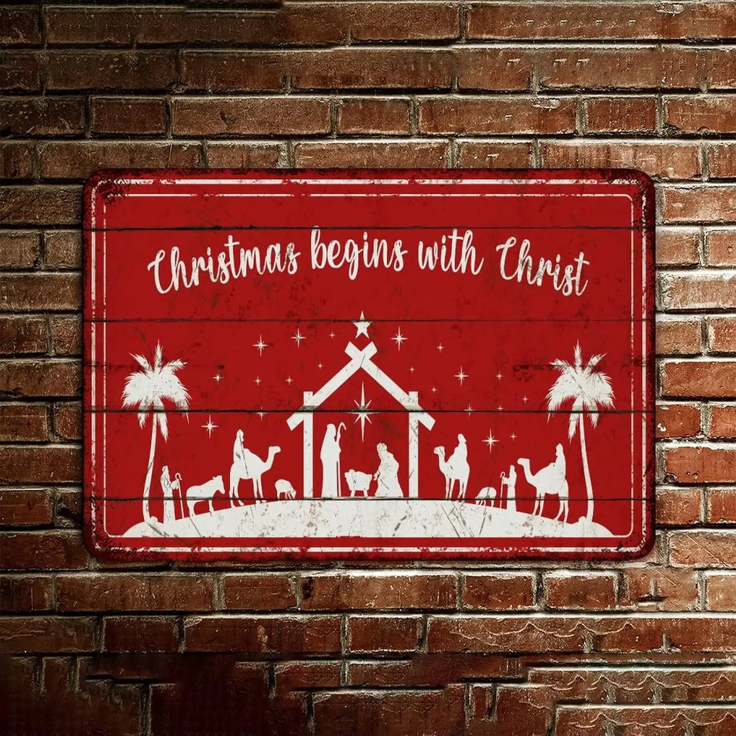 Nativity Scene Christmas Begins with Christ Christmas Metal Tin Sign 8x12 Inch Vintage Funny Christmas Signs Santa Wall Decor fo