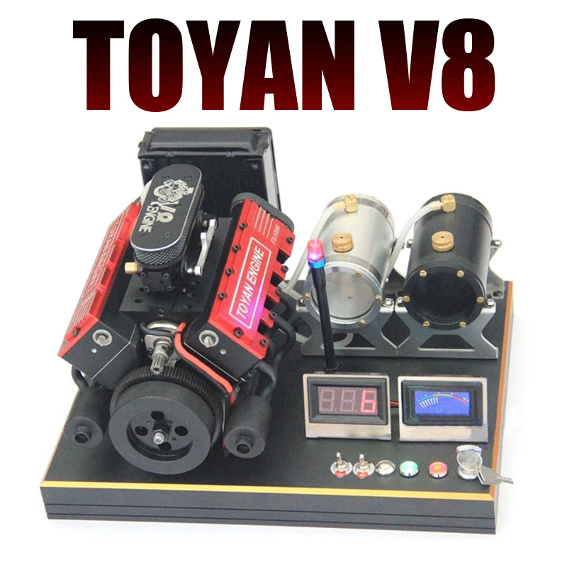 

TOYAN V8 Engine Model Toy Miniature Metal Full Set with Base Heat Head Bracket Suitable for DIY RC Car Model Social Games