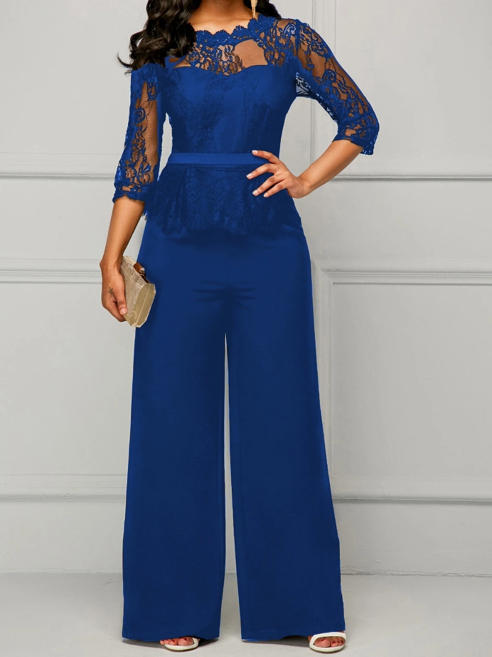 Combinaisons Vintage en dentelle pour femmes, robe mère de la mariée élégante, manches 3/4, vêtements de fête quotidiens, expédition rapide, grande taille
