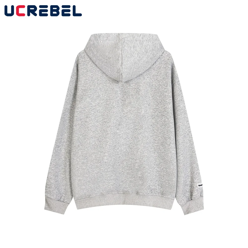 Portrait Print Hooded Sweatshirts Mens High Street Y2k Loose Drop Shoulder Long Sleeve Sweatshirts Outerwear Men