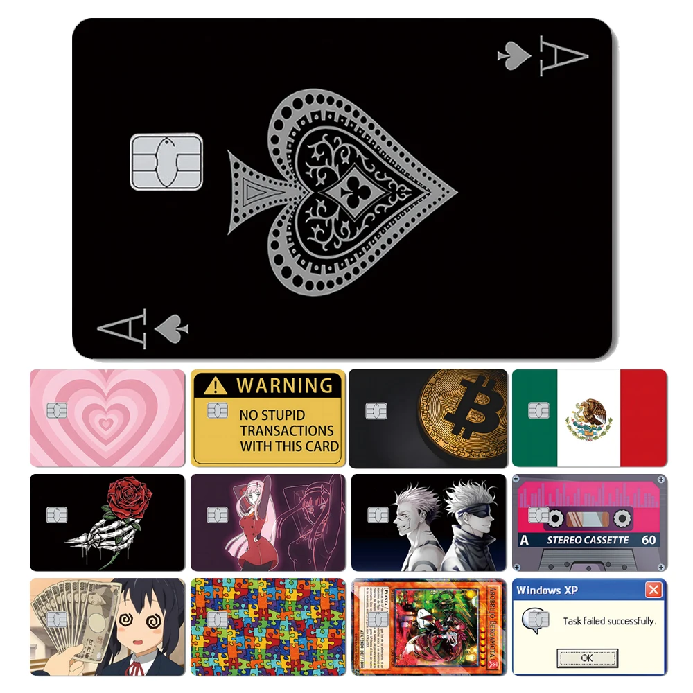 Magic Shark Money Dollar Bitcoin Anime Yo-Gi-Oh Skull Heart Cover Sticker Film Skin for Debit Credit Card Front Side
