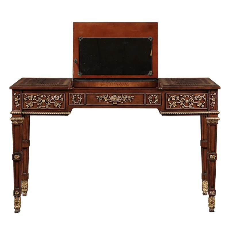 Classical engraved dresser with mirror flip retro dresser light luxury medium antique desk cabinet weekend furniture