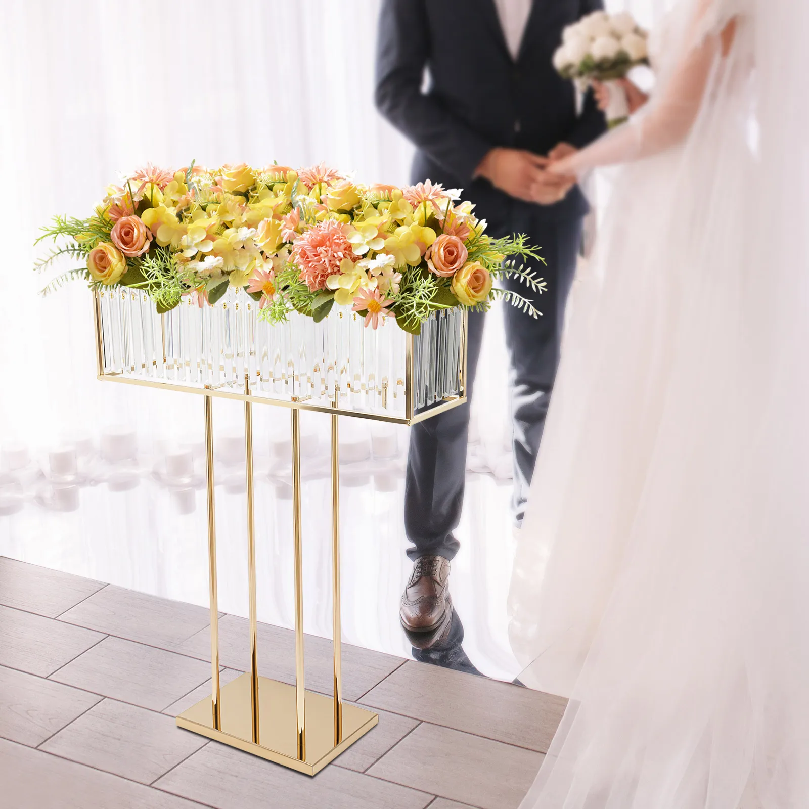 

Gold Vases Wedding Centerpieces for Tables, 35.5'' Tall Vase Crystal Flower Stand, Floral Arrangement Stand Pedestal Stand