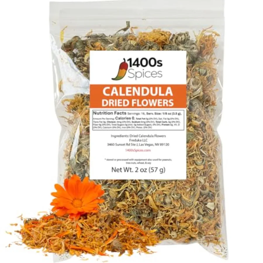 2oz Dried Calendula Flower Petals for Herbal Tea and Culinary Use Edible Flowers, Vibrant Marigold Petals