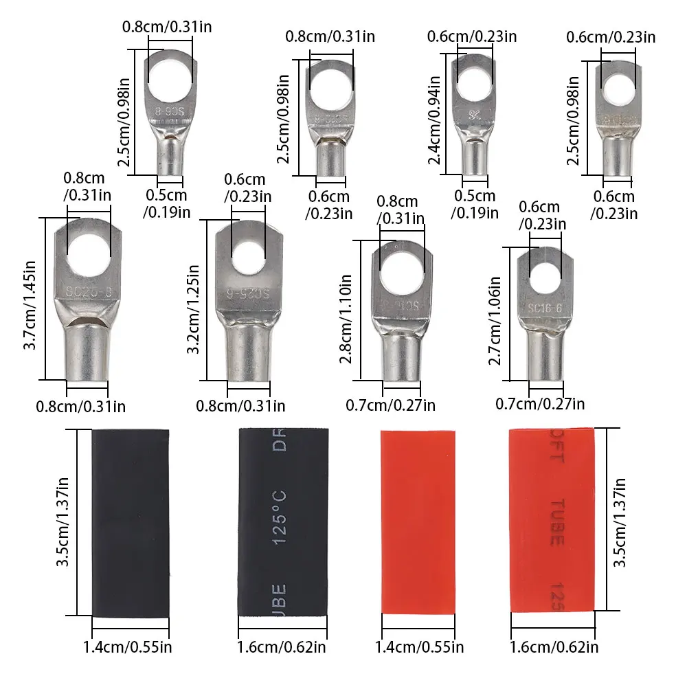 140pcs Assortment Car Auto Copper Ring Terminal Wire Crimp Connector Bare Cable Battery Terminals Soldered Connectors Kit HX-50B