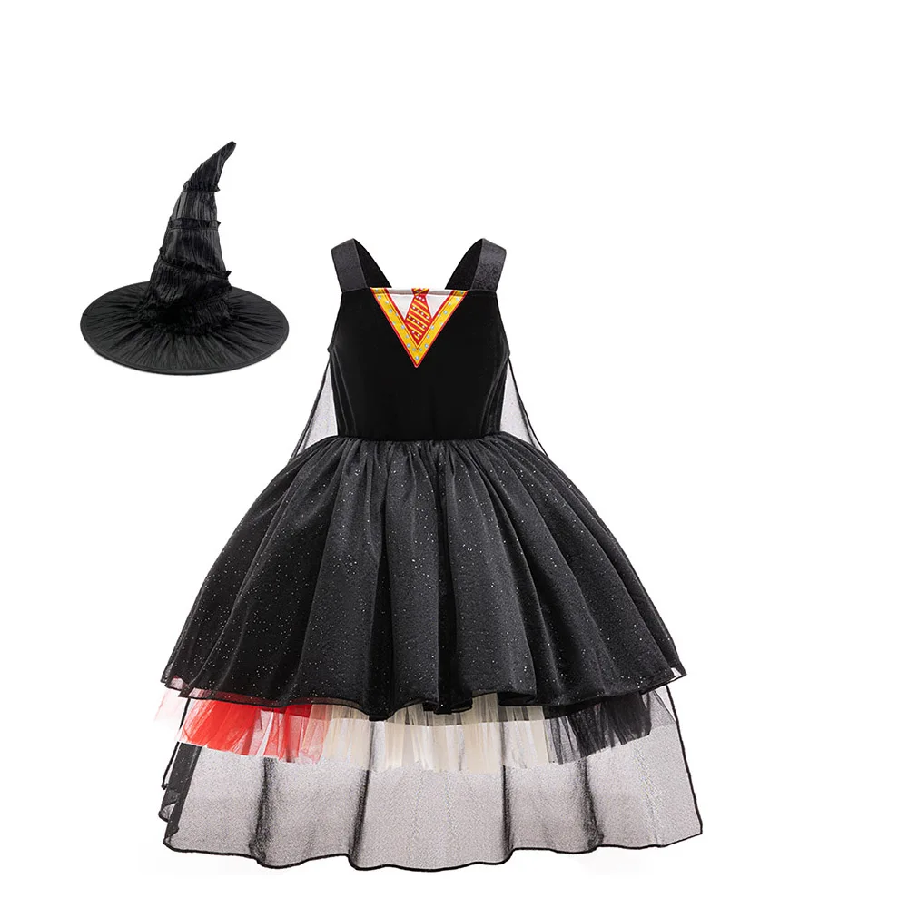 Girls Wizard Dress+Hat Kids Clothing Set Halloween Costume Kid Witch Make up Party Princess disguise Vestidoes