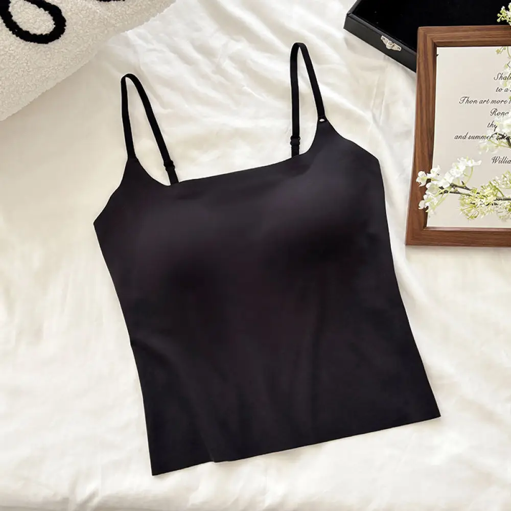 Seamless Camisole For Women With Built In Bra Padded Square Neck Vest Invisible Tank Top Comfortable Basic Summer Underwear
