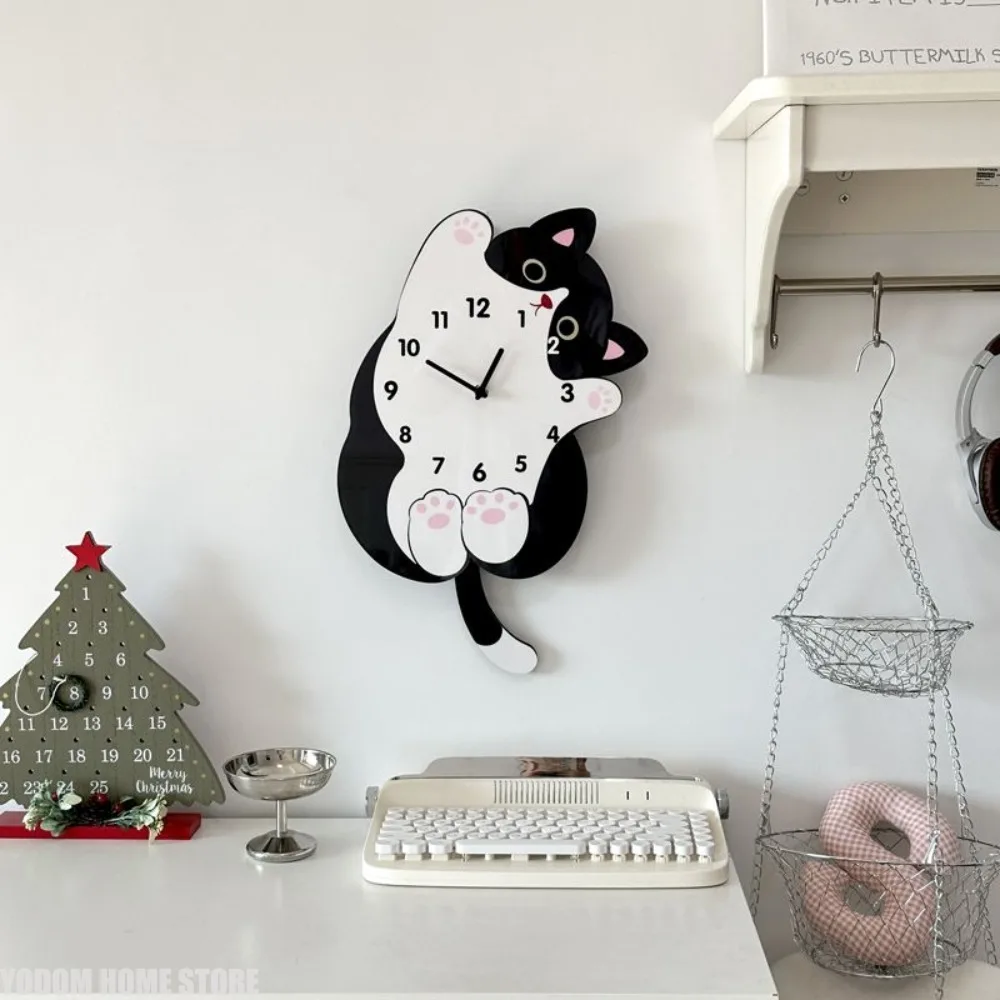 

Премиум милый кошачий хвост качающиеся настенные часы бесшумные кварцевые часы с героями мультфильмов, интерактивный креативный декор для гостиной