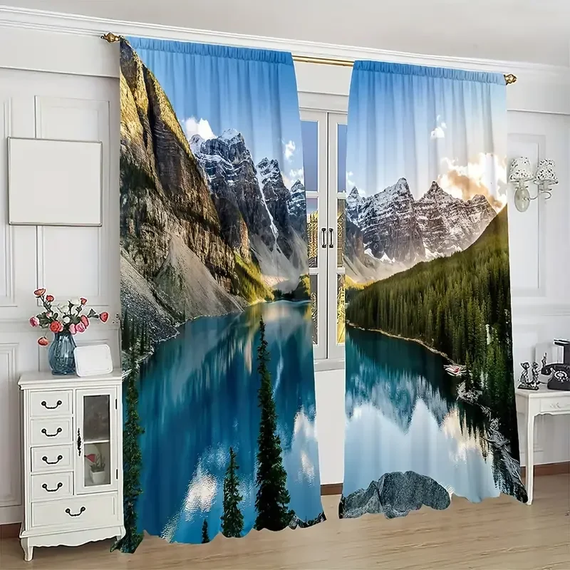 Stunning Mountain Lake Landscape Curtain Waterproof Window Drapes for Home Decor Interior Design