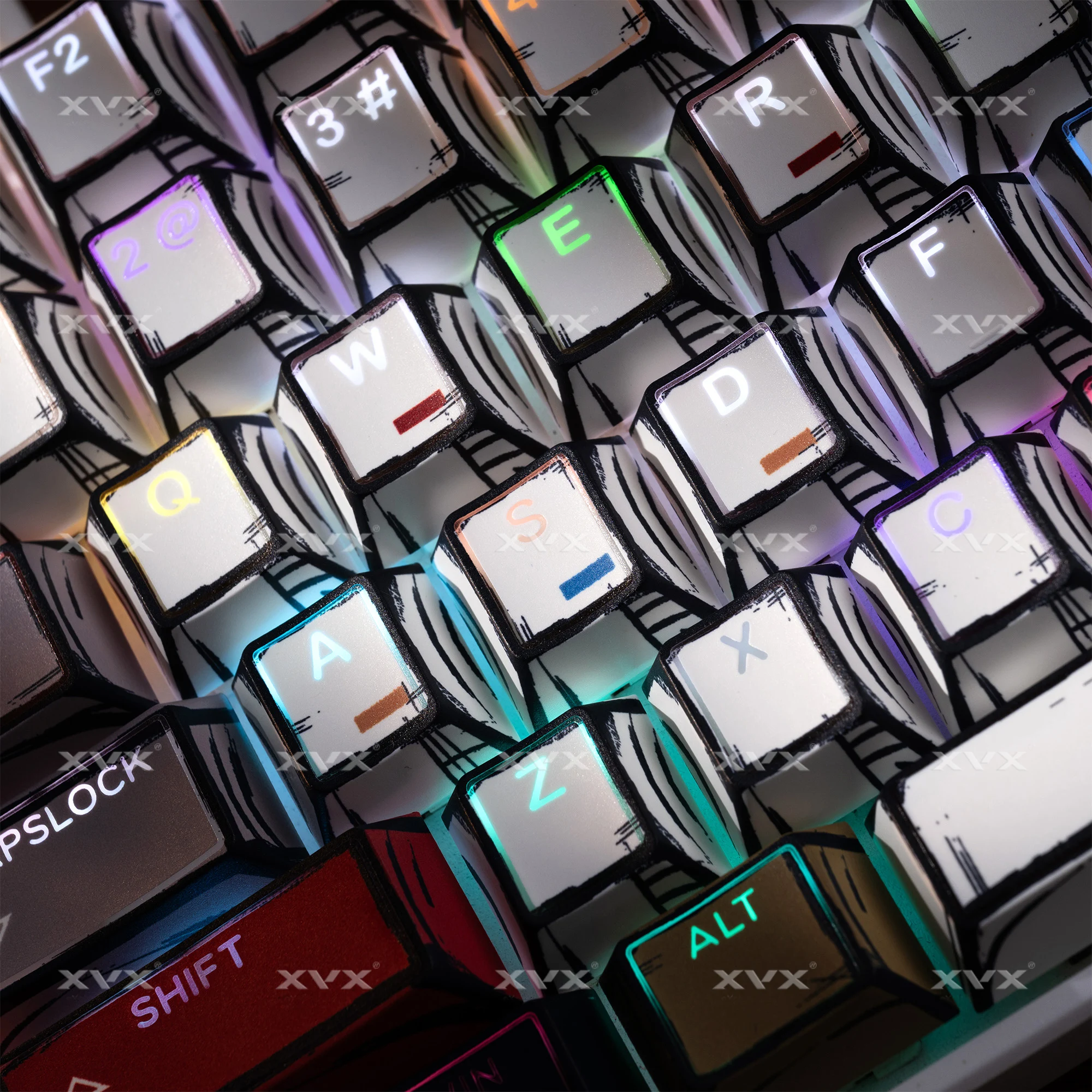 XVX Comic PRISM Shine-Through Double Shot Cherry Profile PBT Keycap Set 142-key, bardziej odpowiedni dla klawiatur LED z podświetleniem od góry.
