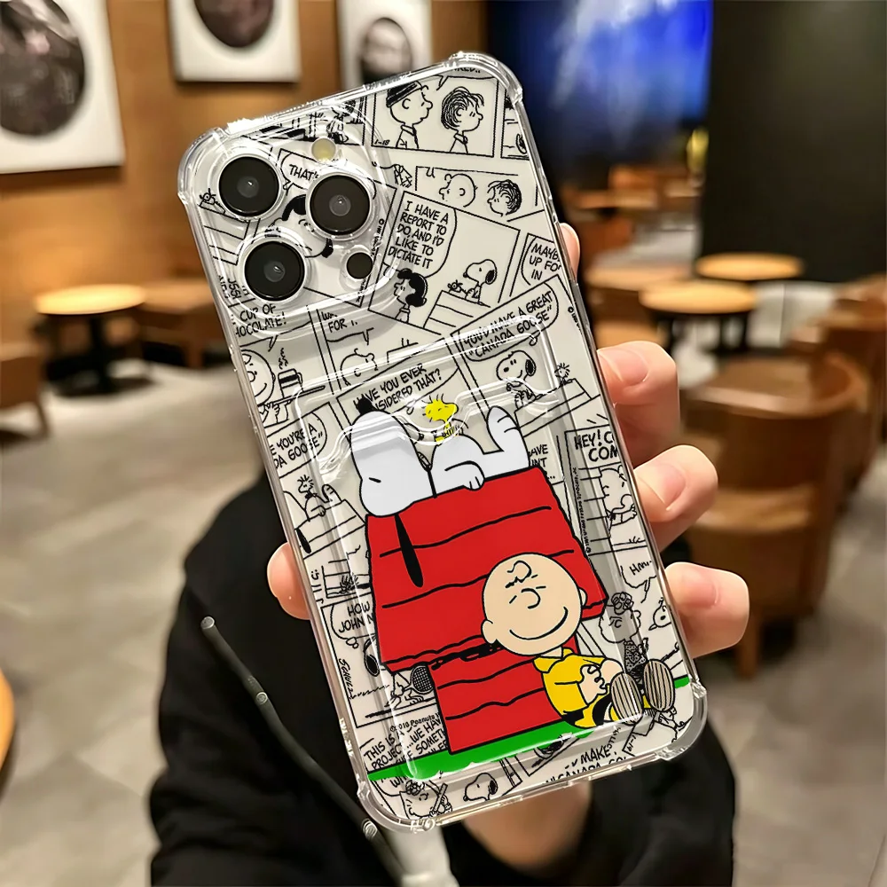 Cartoon S-Snoopys Card Hold Case For iPhone 18 17e 17 16e 16 15 14 13 12 11 Mini Pro Max X XR XSMax 7 8 Air Plus Anti-fall Cover view 2