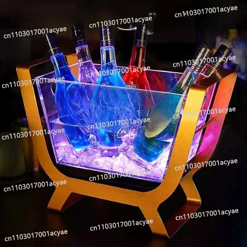 Luminous ice bucket, beer bucket, ice wine bucket, metal shelf, acrylic small boat type LED