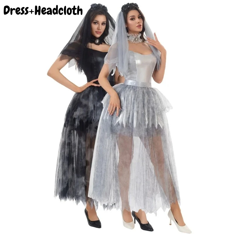 Disfraz de Novia Fantasma Cadáver de Halloween para Mujer Adulta, Disfraz Gótico de Cadáver, Vestido de Fiesta, Uniforme de Cosplay