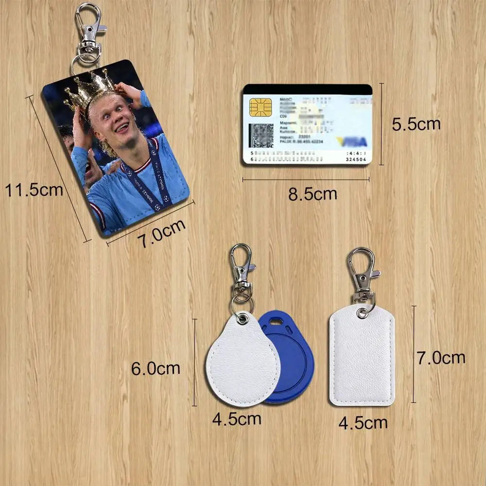 cool funny Erling Haaland Leather Keychain Badge Holder with Lanyard - ID/Access Card Holder, Key Ring Accessory, Gift Option