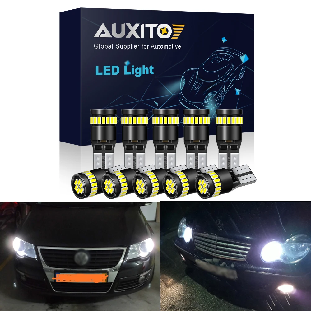 10Pcs T10 LED Canbus W5W LED Lamp 3014 24-SMD 194 168 LED Parking Lights Reading Dome Door Plate Trunk Car Interior Lighting