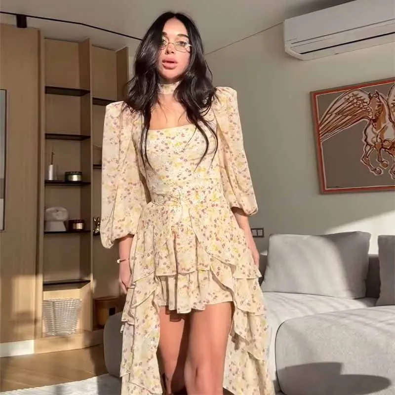 

Mid Length Dress Women Dresses Ruffles Vestidos Y2k Streetwear Flare Sleeve High Waist Elegant Party Night Work 2026 Spring