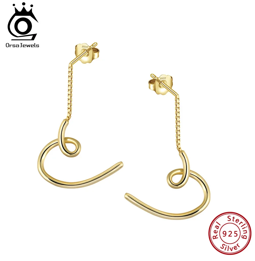 ORSA JEWELS 925 Sterling Silver Geometry Chain Tassel Dangle Earrings Long Chains Line Earring Minimalist Ear Jewelry APE148