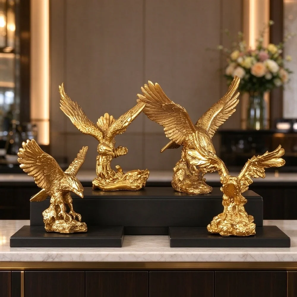 Eagle Statue Decorative Resin Flying Eagle Sculpture Gold Hawk Figurine for Home Office Tabletop Display Animal Craft Ornament