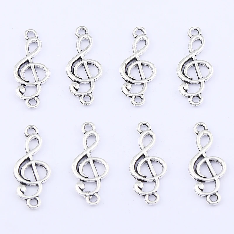 50 x Silver Color Treble Clef Musical Note Connector Charms Pendants Making For DIY Bracelet Necklace Handmade Craft Jewelry