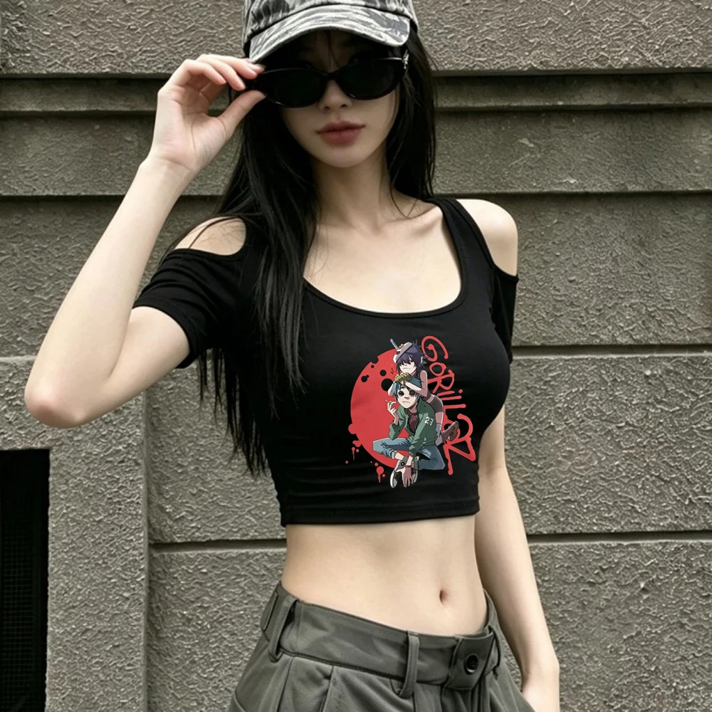 Gorillaz cropped top ladies streetwear graphic japanese y2k gothic t shirt grunge alternative  meme emo vintage
