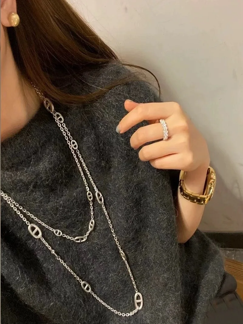 Shiny Gold plated chain necklace women Daily fashion sweater chain two styles short and long