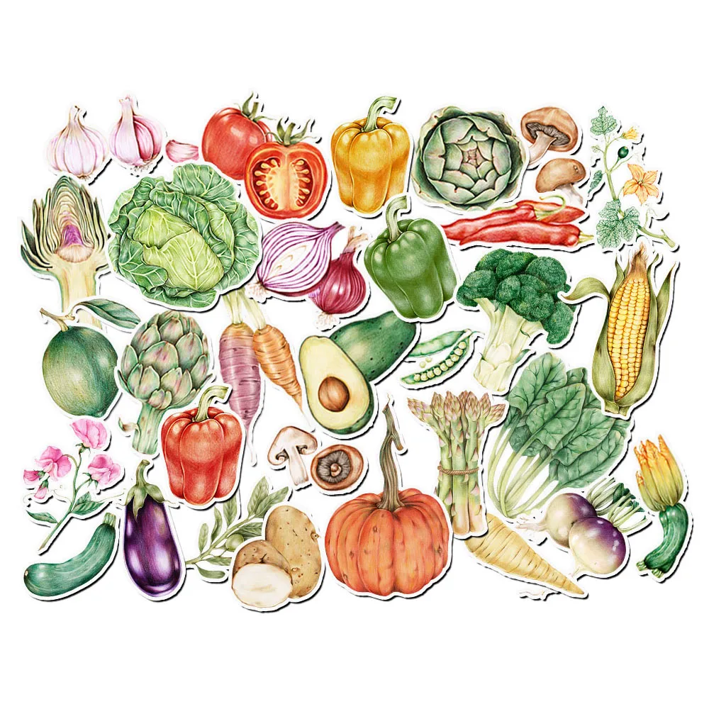 32pcs Watercolor Vegetables Stickers for Journal, Scrapbook, Decals for Planner, Laptop, Crafting Supplies, DIY Card Making