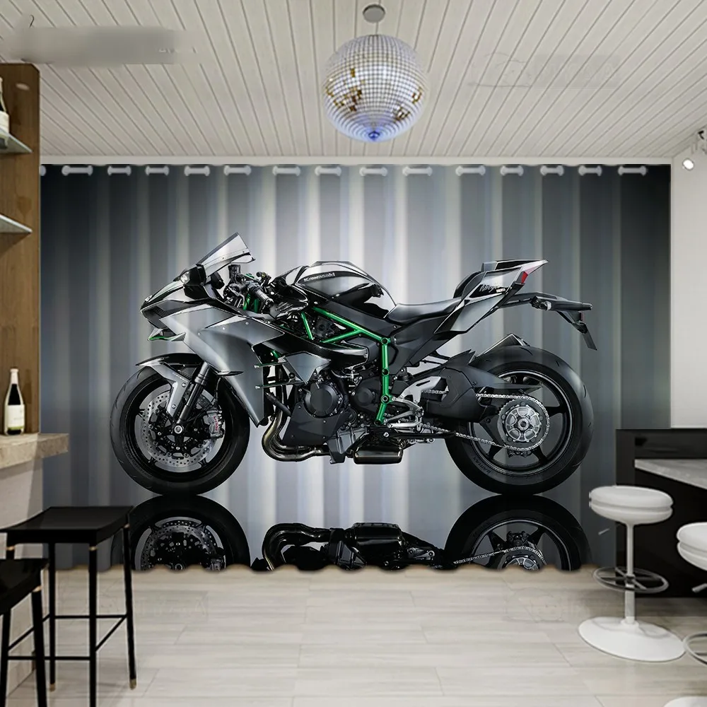 2PCS Cool Motorcycle Boys Dormitory Curtain Living Room Floor-to-ceiling Windows Motorcycle Club Studio Windows cortinas Drape