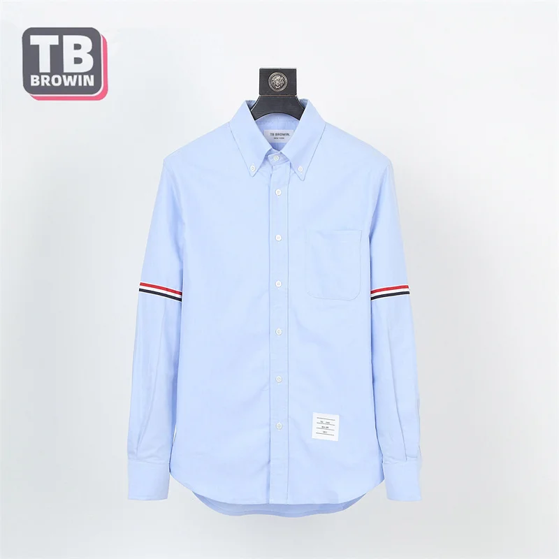 TB Brand Four-Bar Men\'s Shirt Sleeved Ribbon Poplin Slim Casual thom Long Sleeve Cotton Fashion Blouses