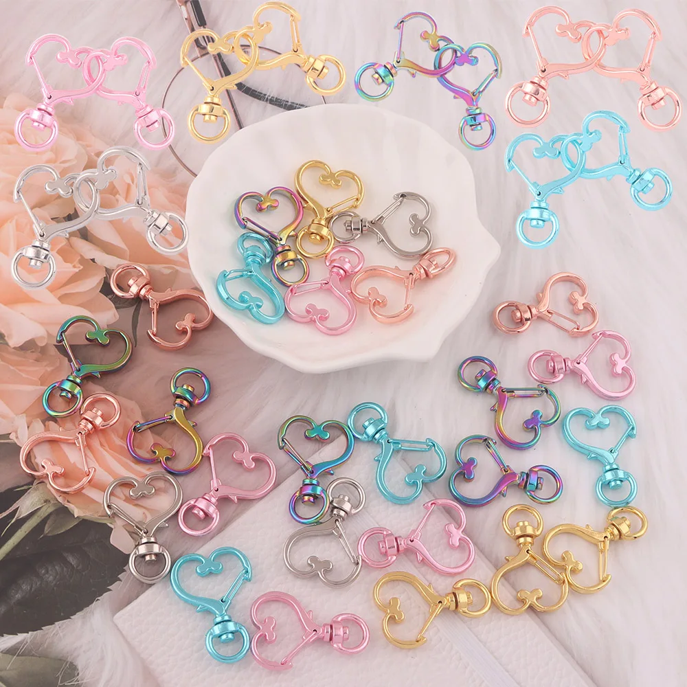 Heart-Shaped Swivel Lobster Claw Clasp,Metal Swivel Snap Hook Keychain Colorful Heart Clips for Keychain Lanyard,Jewelry