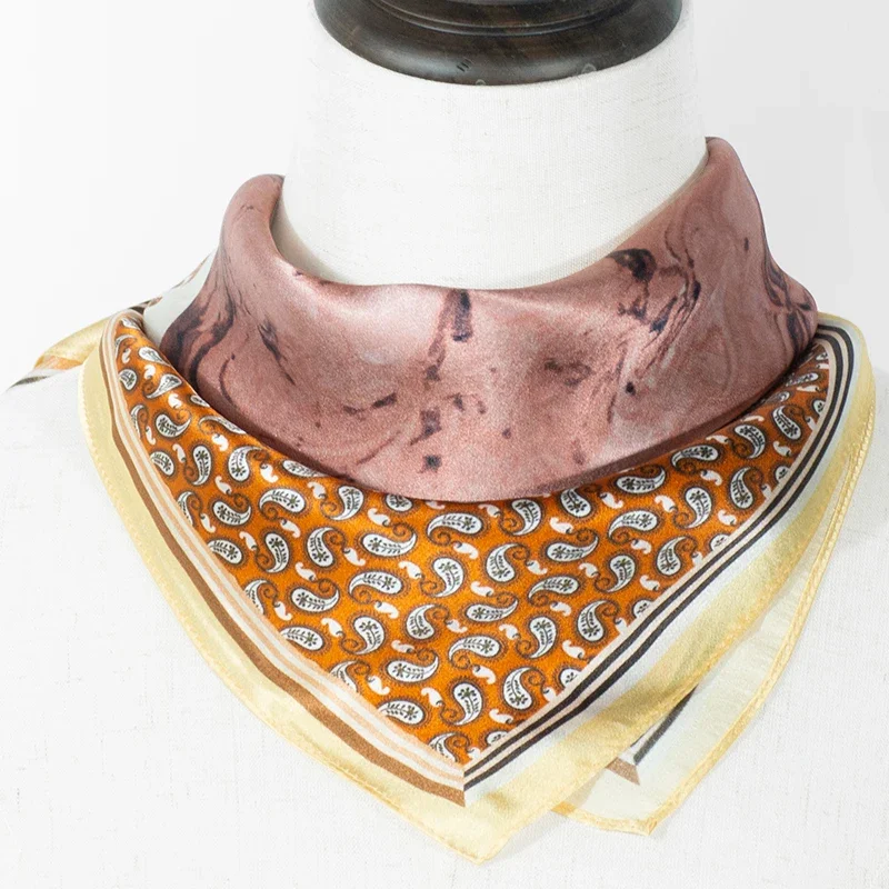 

100% Mulberry Silk Scarf 53x53cm Butterfly & Paisley Print Square Neck Scarf Bandana for Women Elegant Neckerchief Office Daily