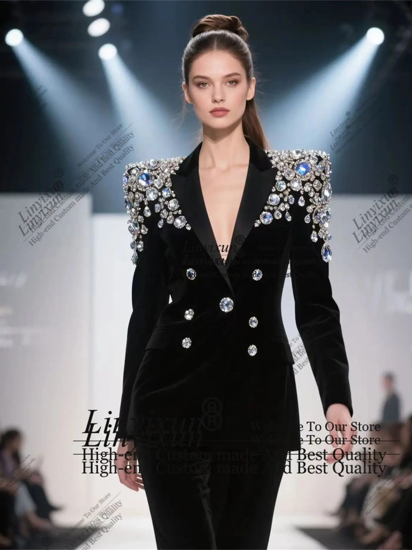Luxury Beaded Crystal Ladies Pant Suits Women Business Prom Blazer костюм женский Uniform Style Female Trous