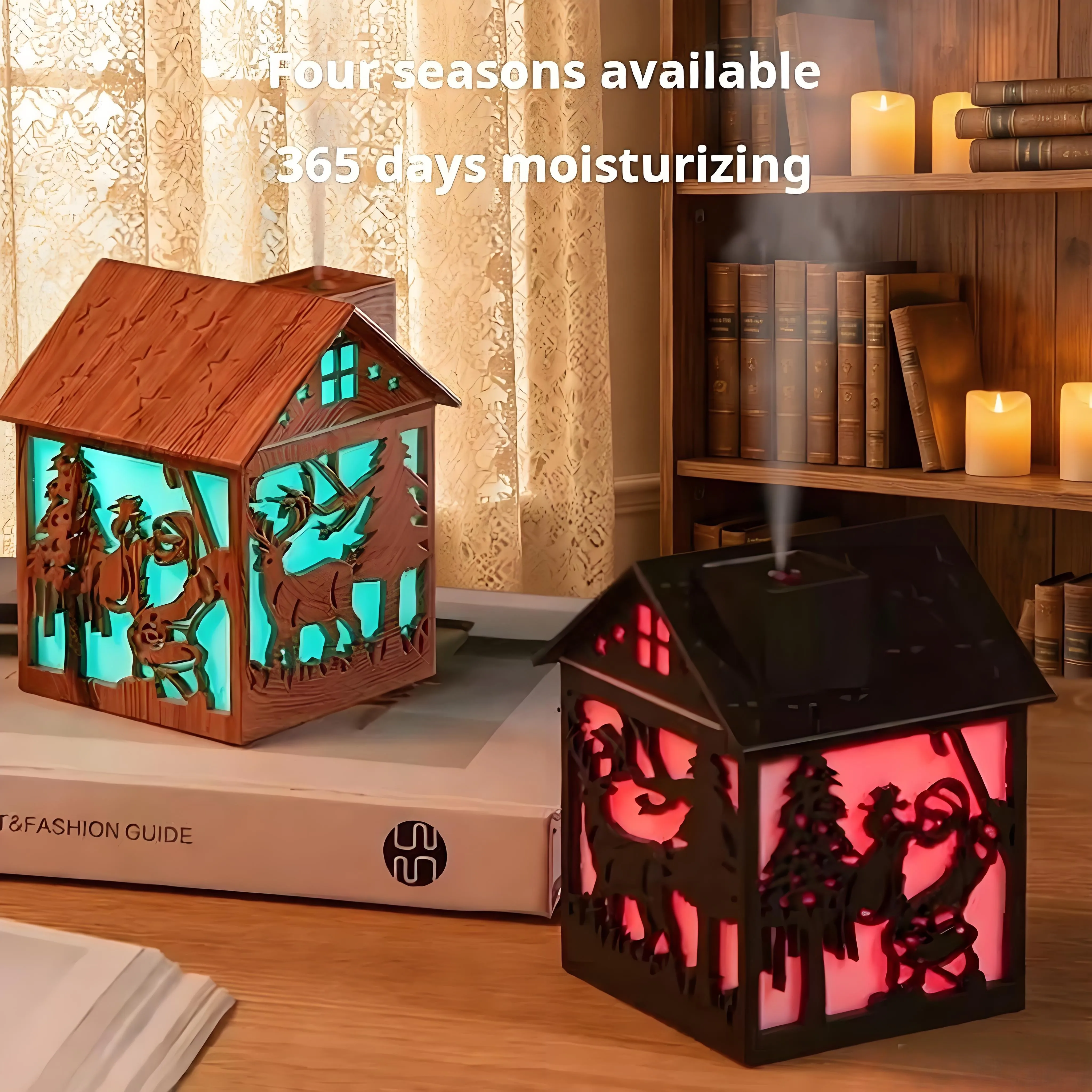 Desktop Decoration New Colorful Night Light Atmosphere Home Wooden House Humidifier