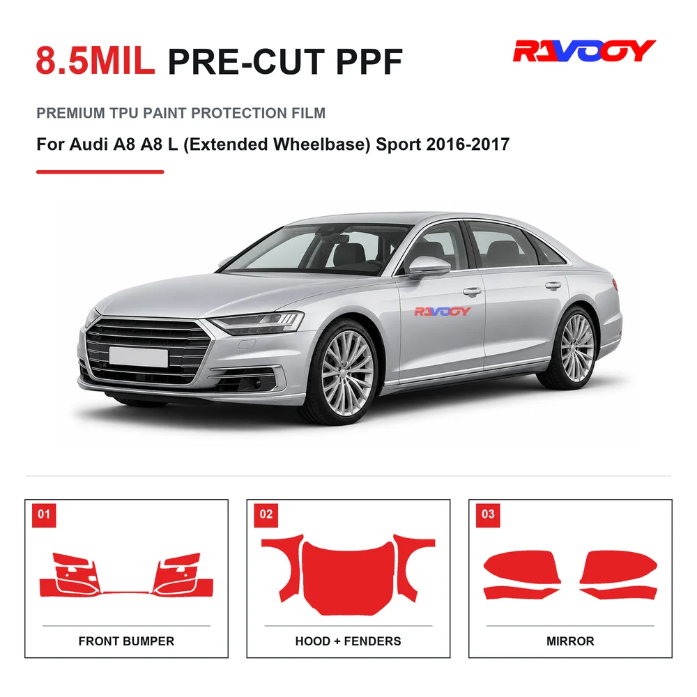 Precut PPF For Audi A8 L (Extended Wheelbase) Sport 2016-2017 8.5mil TPU Clear Paint Protection Film Self Healing Hydrophobic UV