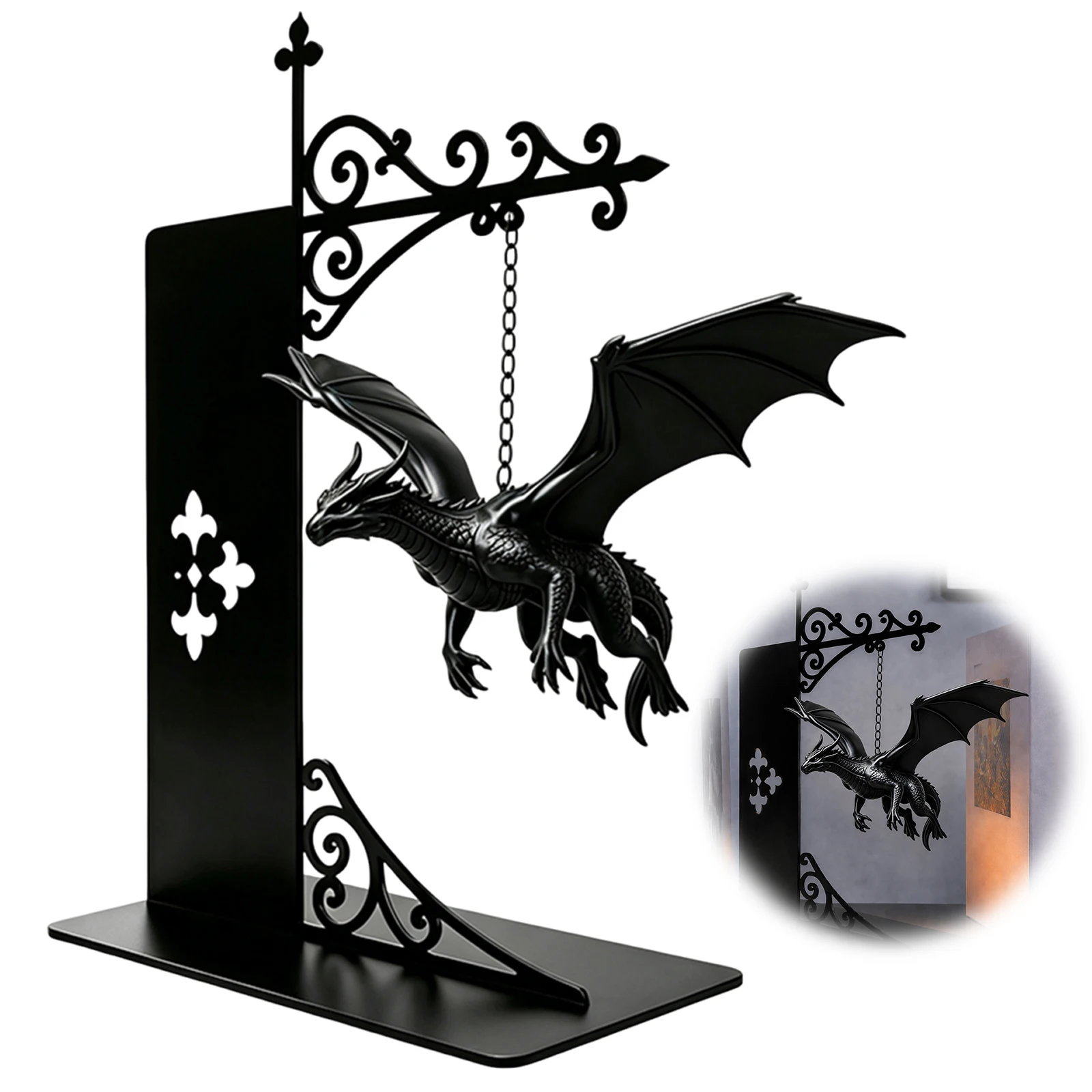 Fantasy Floating Dragon Bookshelf Light Warm LED Night Lamp Reading Corner Metal Decor Creative Bookends Light