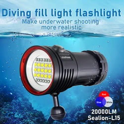 LetonPower Diving Flashlight 22800Lumens rechargeabl Underwater Lighting 100m Waterproof  Torch For Photography Video Fill Light