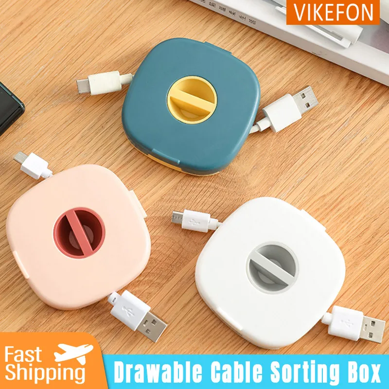 1PC Cable Organizer Rotating Cable Winder Box Plastic Portable Wire Storage Case Phone Holder Mouse Wire Earphone Cord Storage