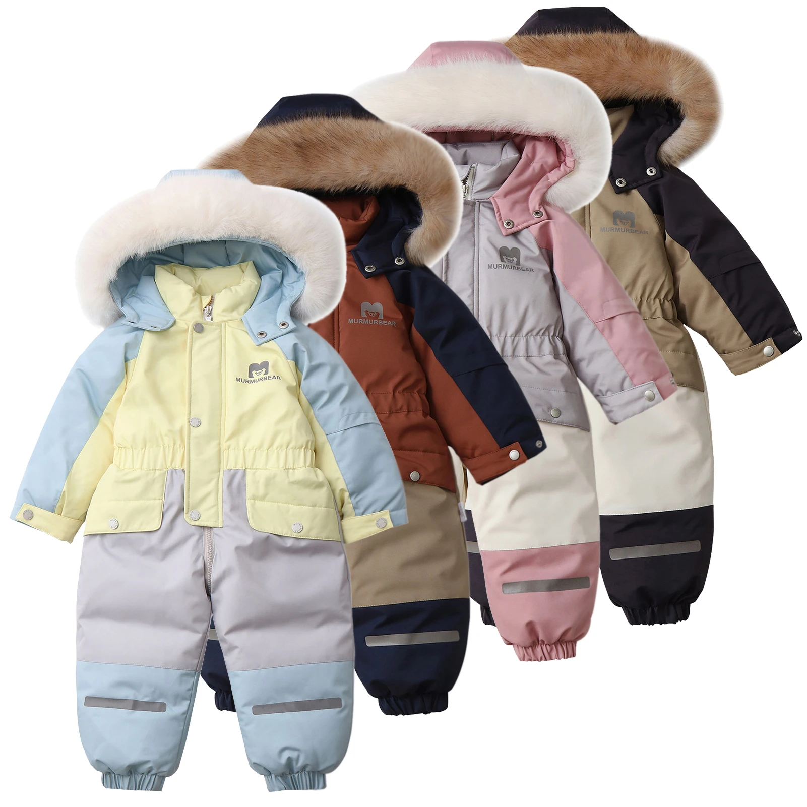 -30 Degree Children's Winter Rompers,Thick Baby Jumpsuit,Warm Toddler Kids Ski Suit,Windproof Boys Overalls,Hood Girls Snowsuits