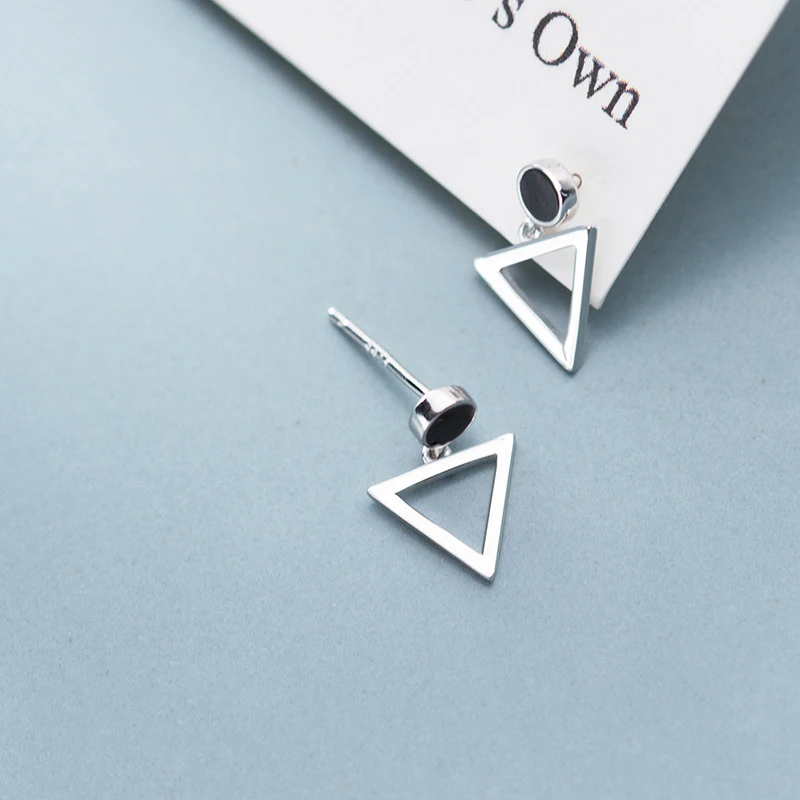 MODIAN Geometric Triangle Dangle Earring for Women 925 Sterling Silver Simple Black Round Drop Earring Fine Jewelry Girl Gift image 5