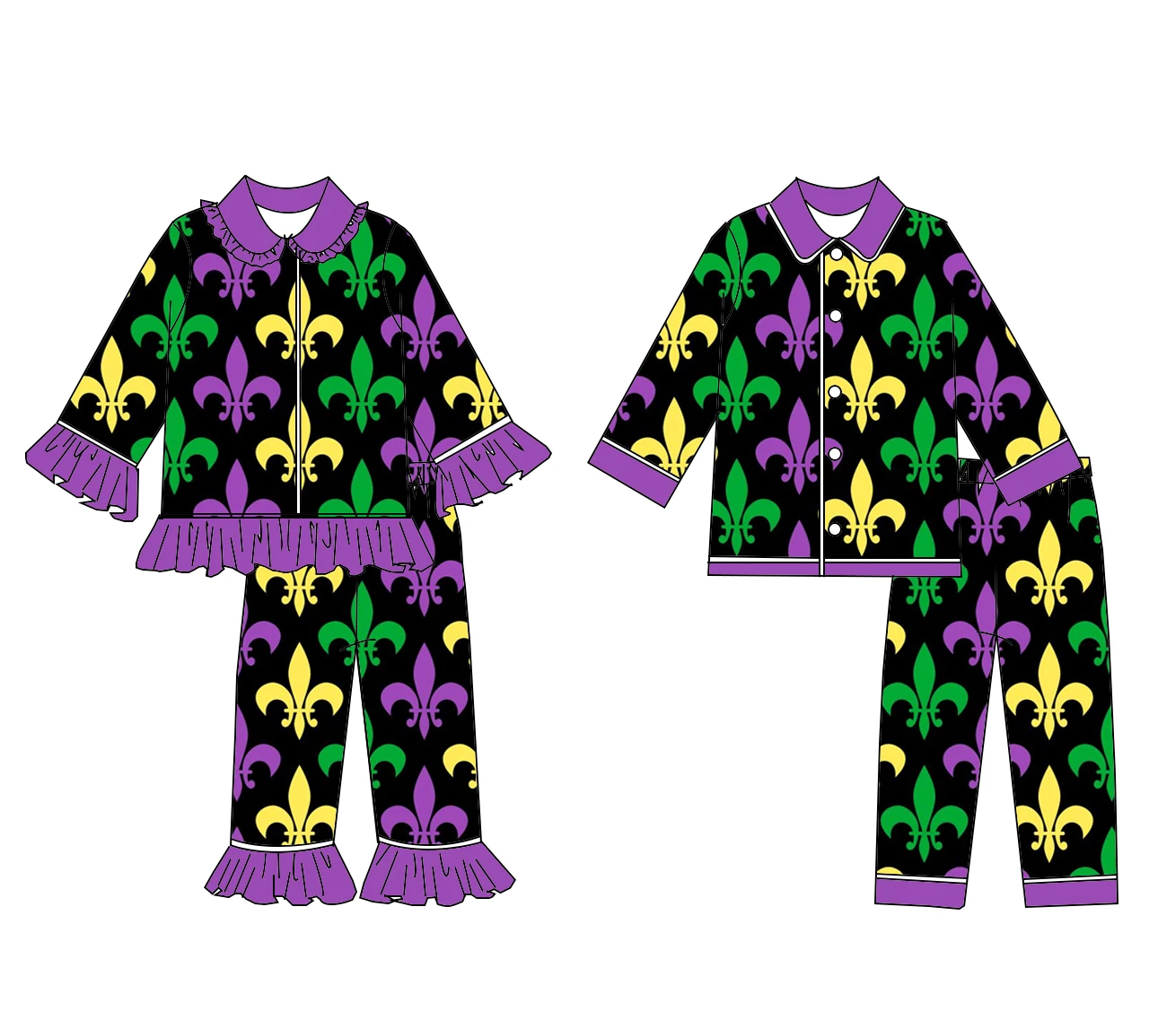 Mardi Gras boutique children's suit lapel lace trousers lace feather crown star print trousers lace girls boys pants pajama set