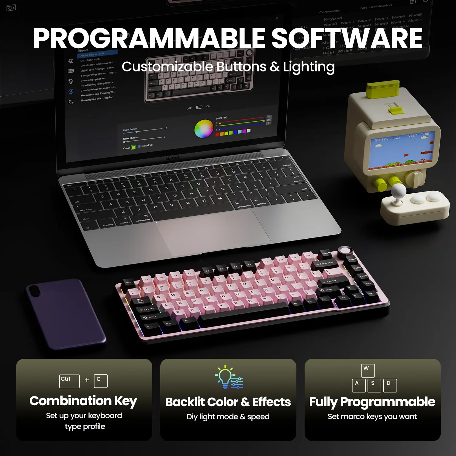 EWEADN GS75 Small Portable wireless low-latency mechanical 75% customized keyboard, for Games and Office, for Windows Laptop