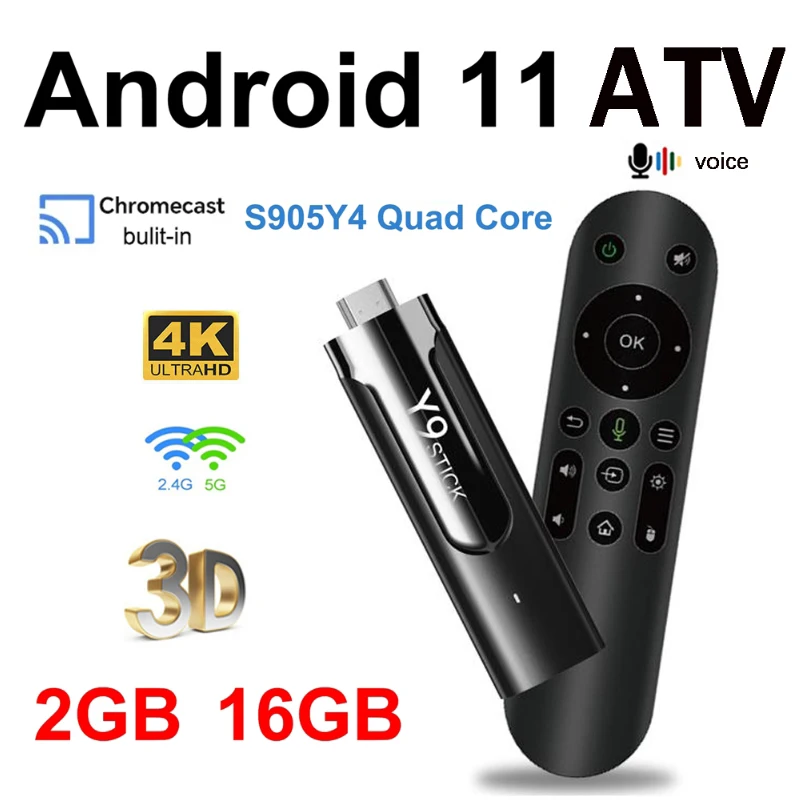 

M98 Y9 ATV TV Stick HD 4K Android 11 2GB 16GB WiFi 4G 5G Amlogic S905Y4 Quad Core Voice Remote 3D BT5.0 Smart TV BOX