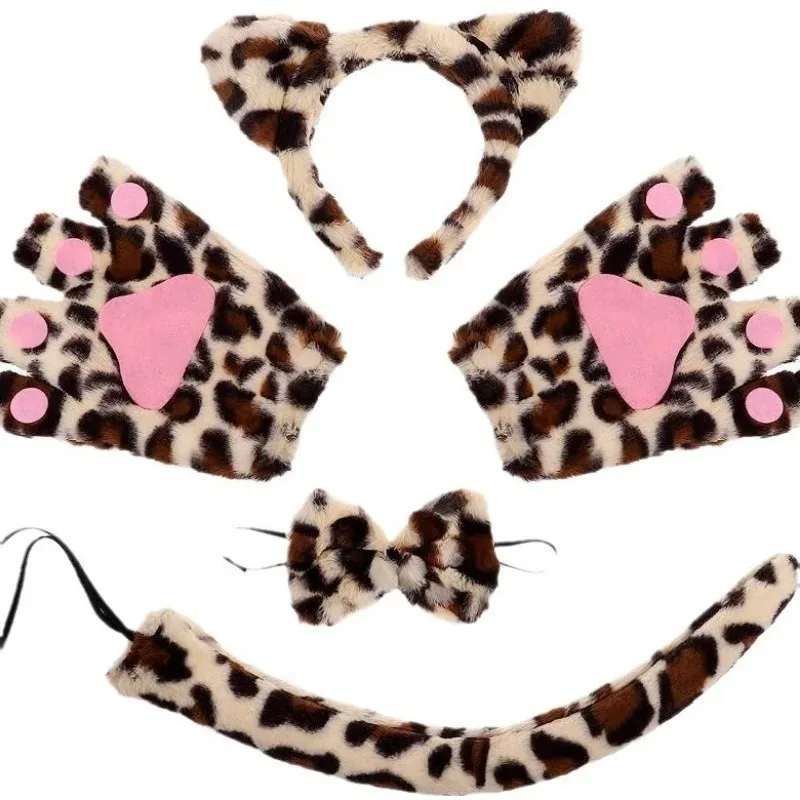 Animal Cat Tiger Cosplay Costume for Boys Girls Headband Clothes Shoes Tail Tutu Skirt Gloves Set for Kids School Performance