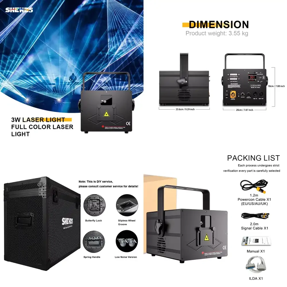 SHEHDS 3w RGB Support APP ILDA DMX Control Aluminum Effect Lazer for Show Stage Wedding