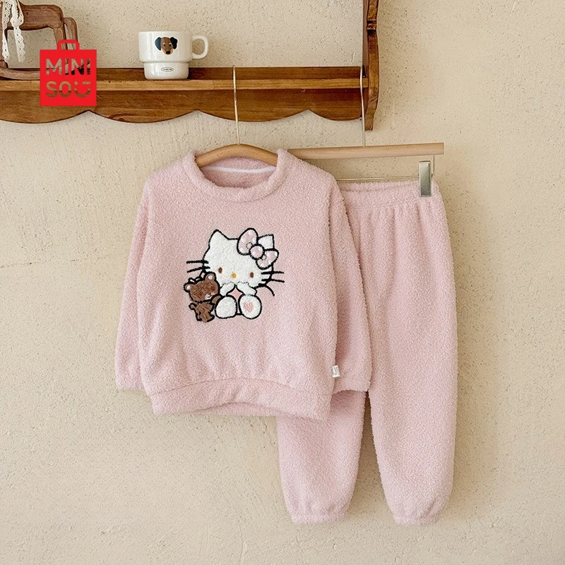 

Miniso 2025 Kids Pajama Set, Plush Fleece Loungewear with Cartoon Print for Boys & Girls Wearable