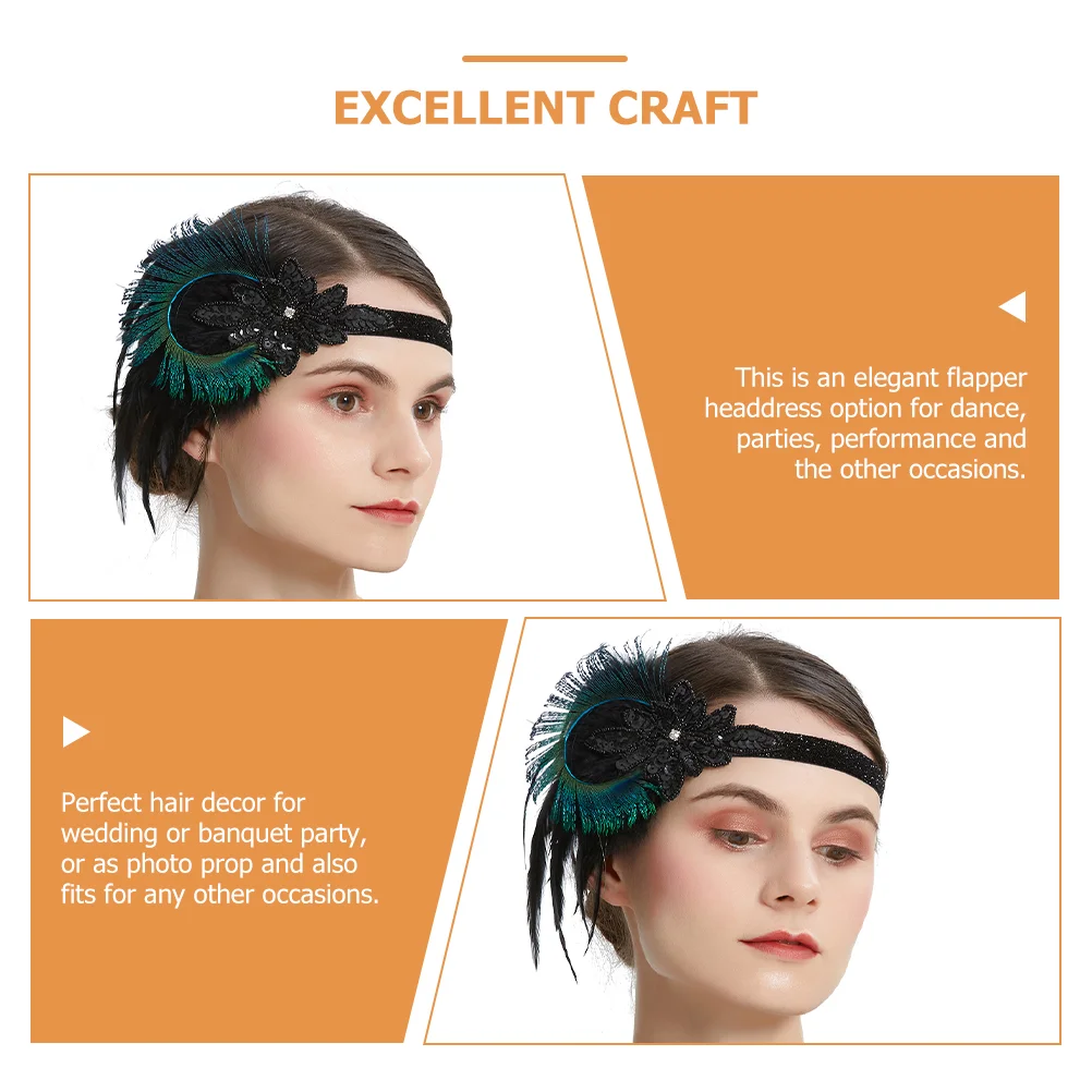 Wedding Feather Headband 1920s Headbands for Women Accessories Hair Clothing Flapper Polyester Headpiece Miss