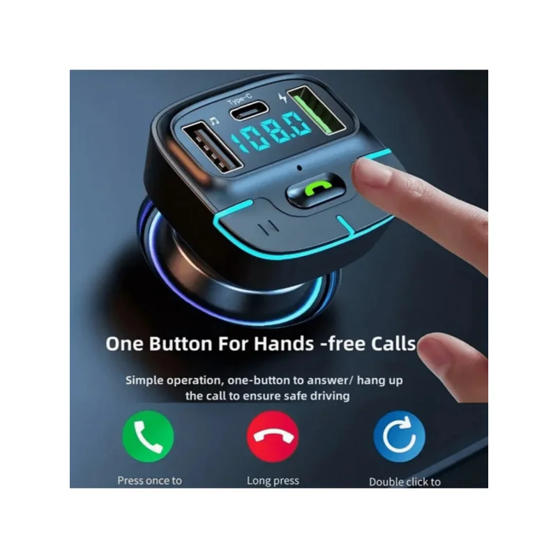 

Wireless Car MP3 Player FM Transmitter Super Lossless Sound Dual USB Fast Charging PD Type-C USB One-Key Hands-Free Calling