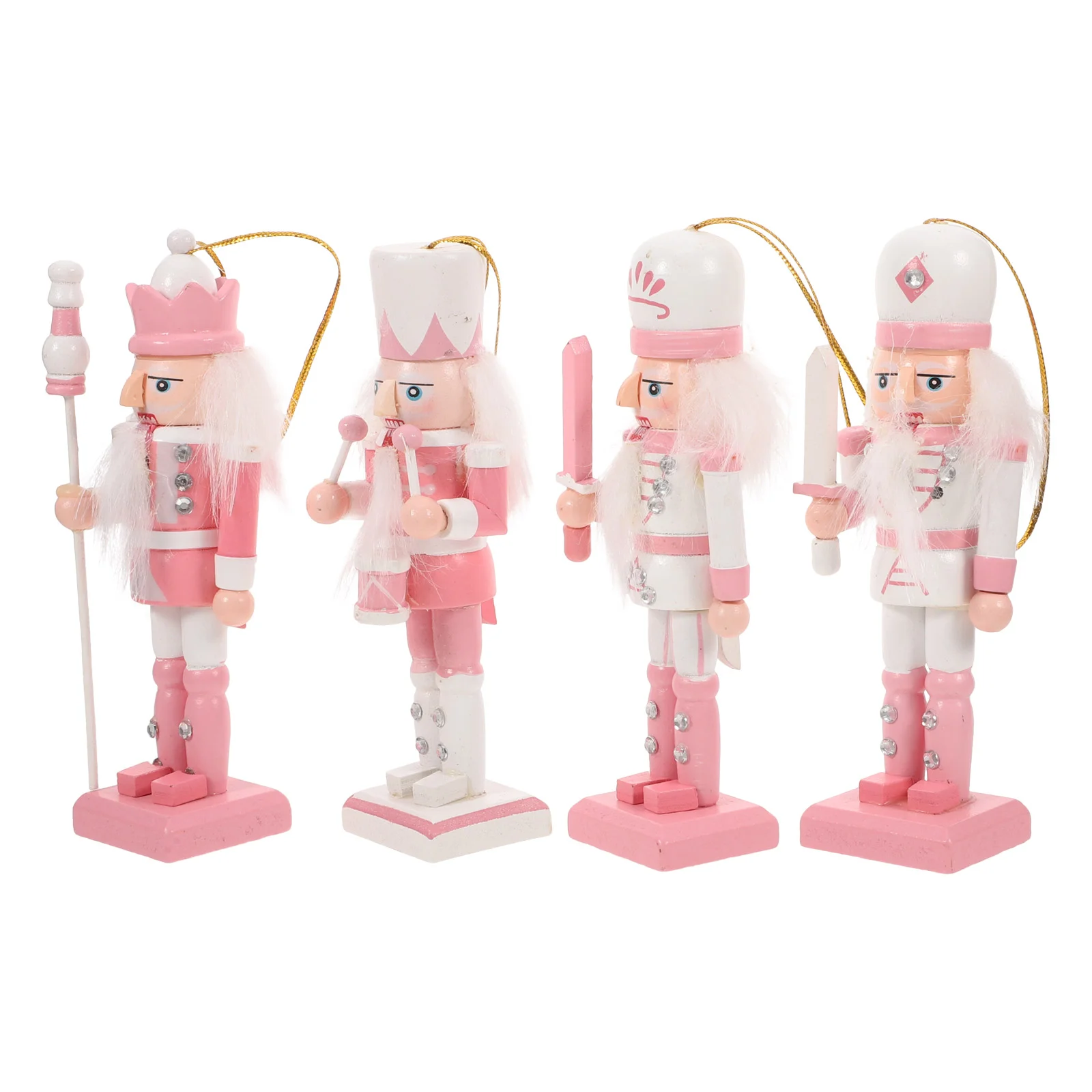 

4 Pcs Nutcracker Pendant Outdoor Christmas Decorations Desktop Nutcrackers Soldier Xmas Wooden Hat