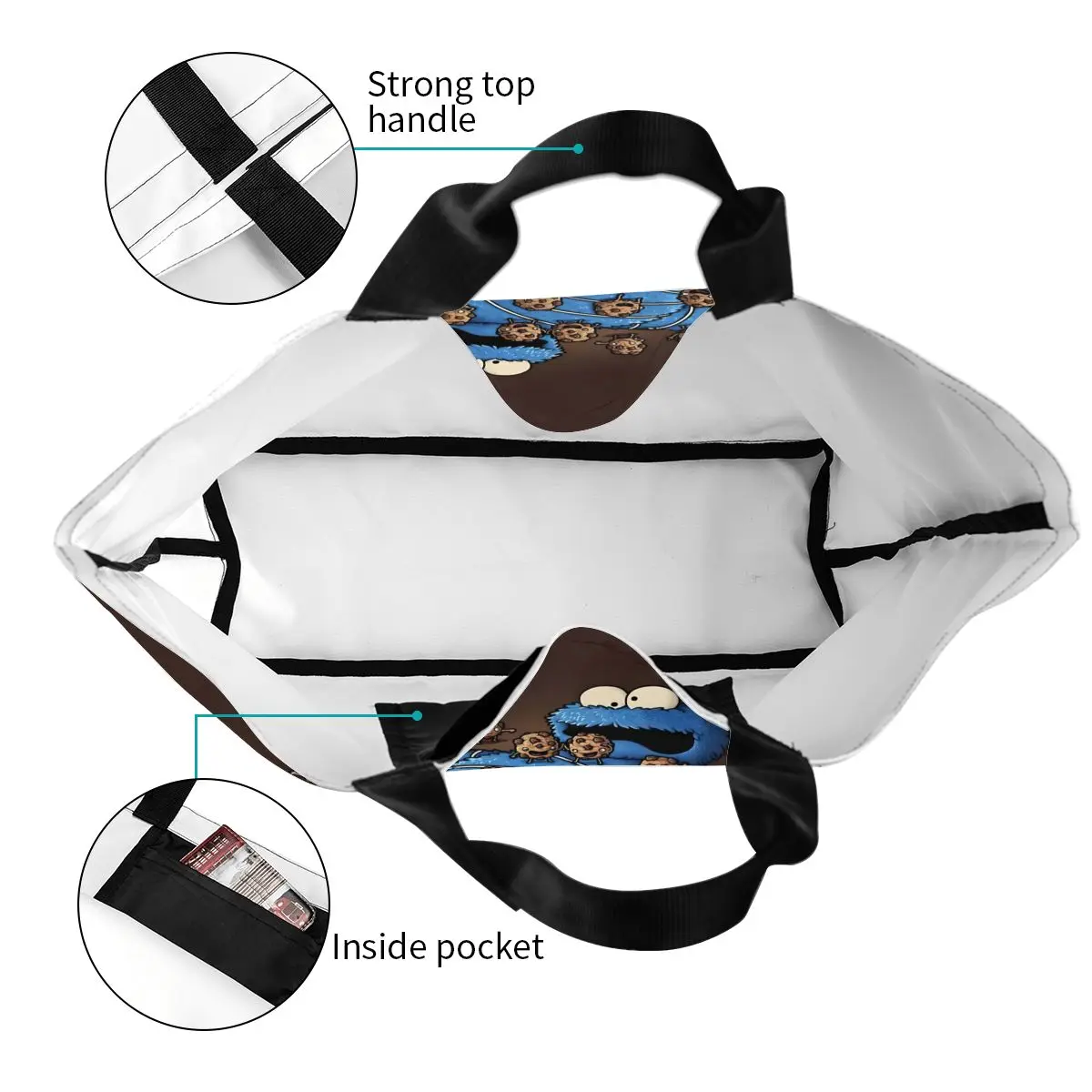 مخصص كوكي الوحش أكياس التسوق البقالة قماش حمل حقيبة كتف سعة كبيرة المحمولة حقيبة يد التلفزيون للأطفال #4