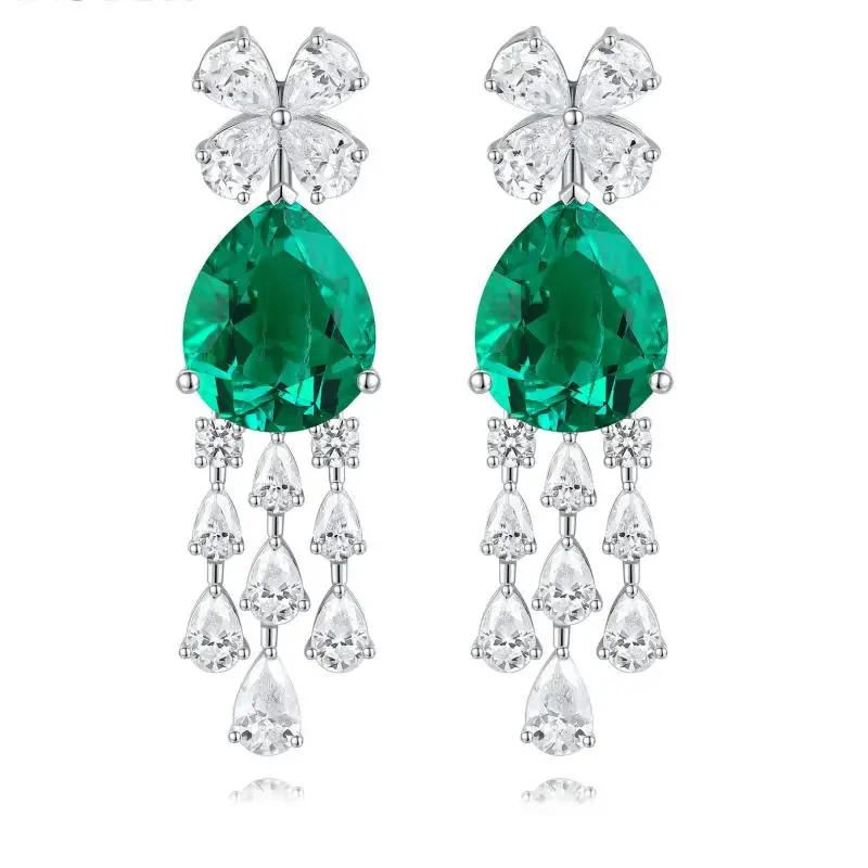 Primiana  7.5ct Lab Grown Emerald S925 Silver Earrings  Fashion Jewelry for Women Party Gifts