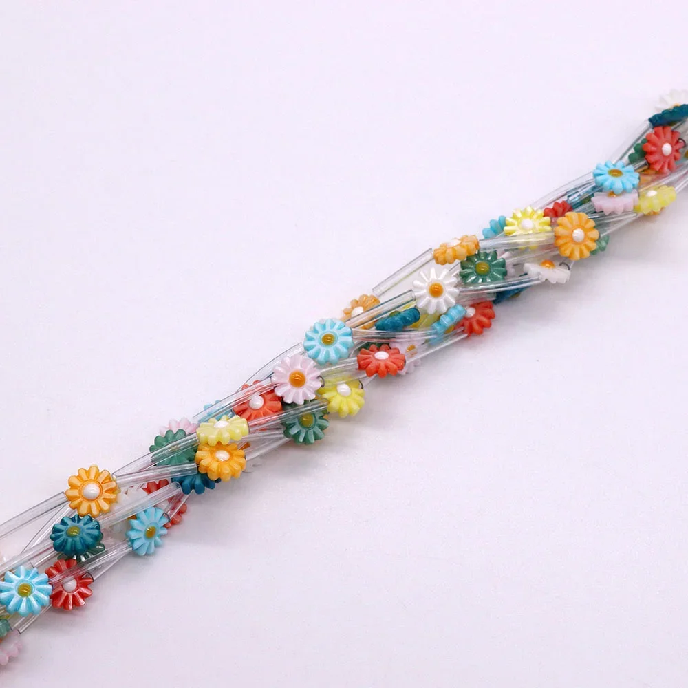Colorful Natural Freshwater Shell Polished Carved Daisy-shaped Straight-hole Loose Resin-coated Beads DIY Necklace Jewelry